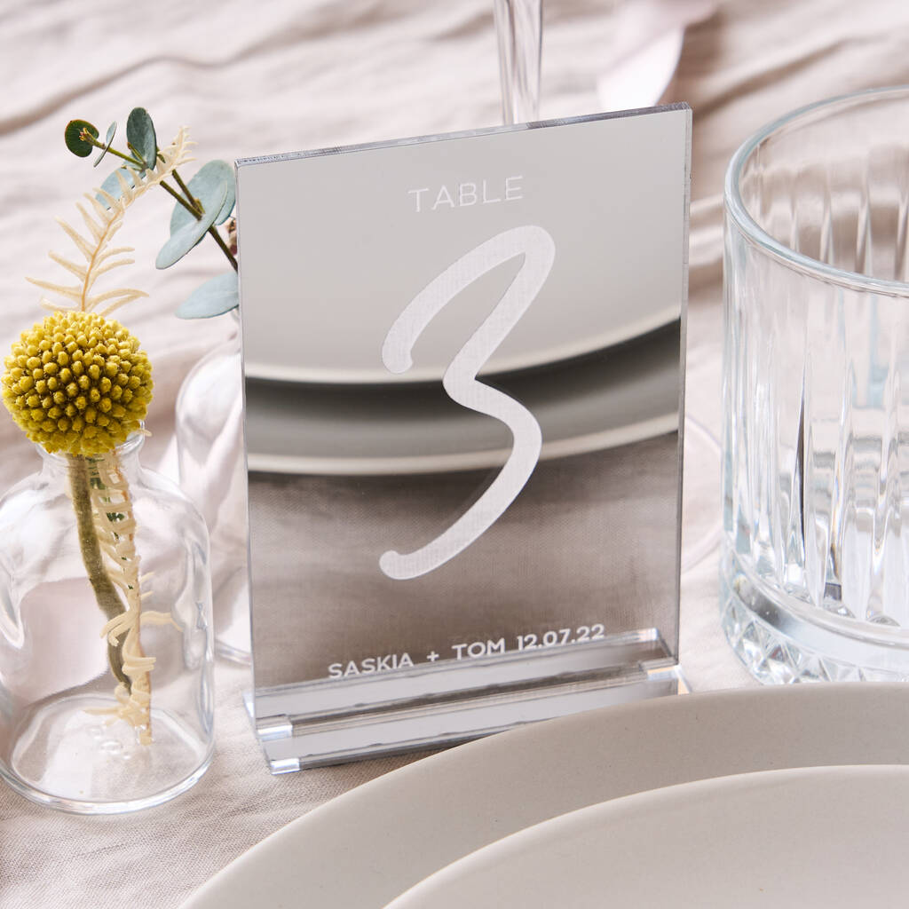 Mirror table numbers shop wedding