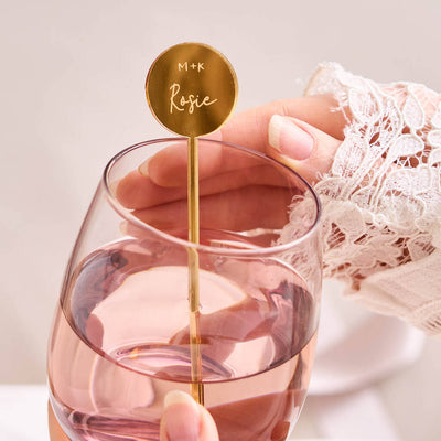 Engraved Personalised Mirror Gold Drink Stirrers