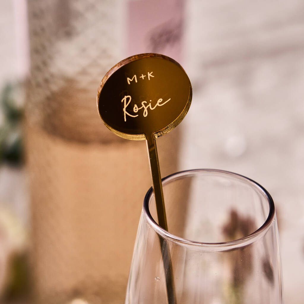 Engraved Personalised Mirror Gold Drink Stirrers