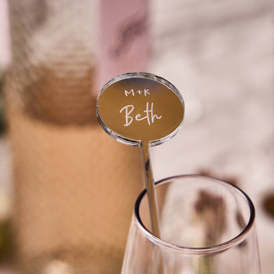 Engraved Personalised Mirror Silver Drink Stirrer