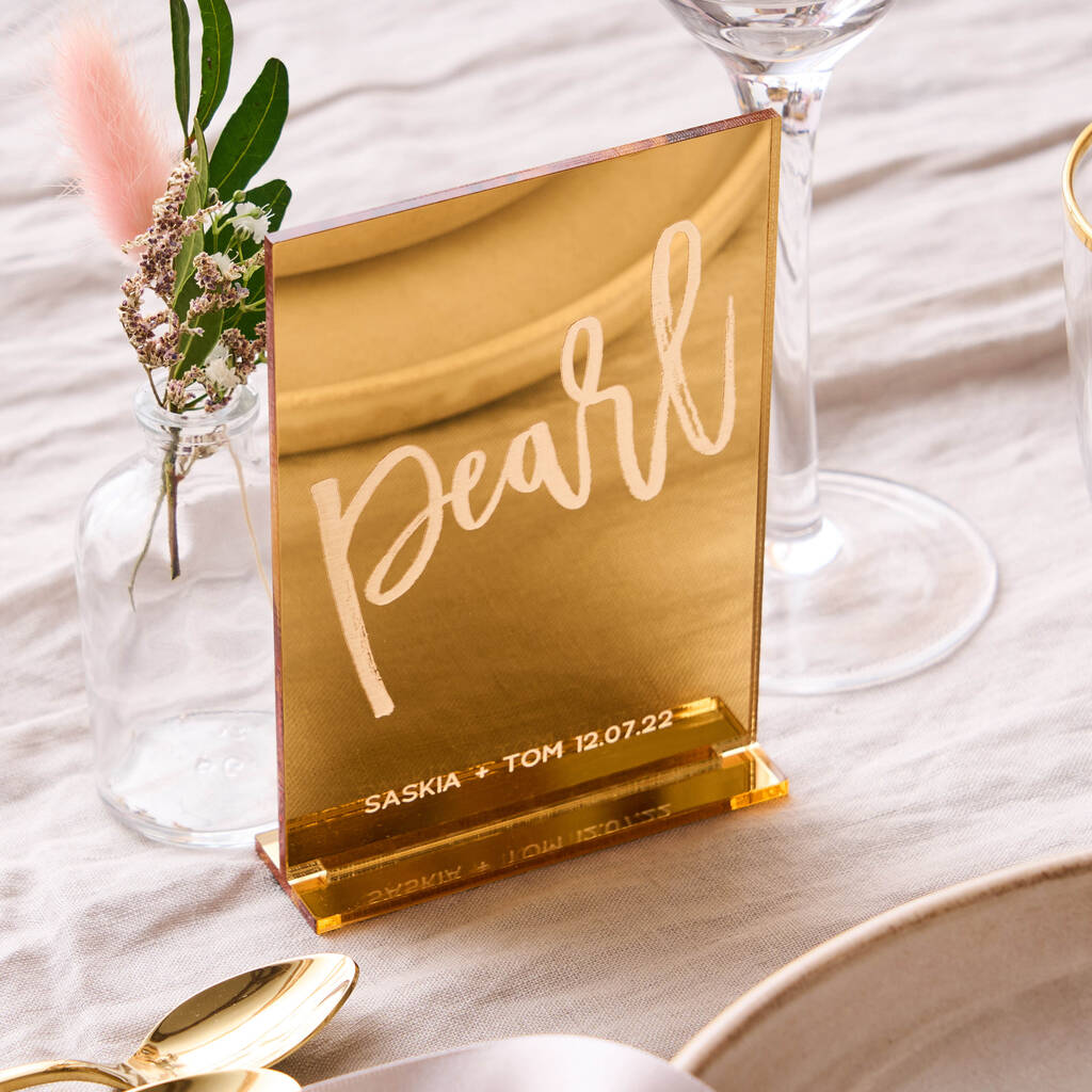 Gold Mirror Wedding Table Names
