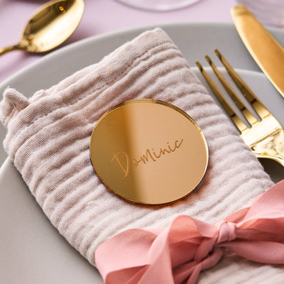 Personalised Circle Mirror Gold Wedding Place Setting