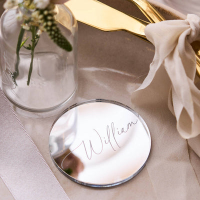 Personalised Circle Mirror Silver Wedding Place Setting
