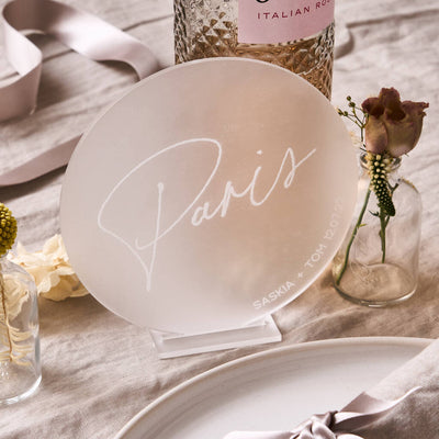 Personalised Frosted Circle Wedding Table Names