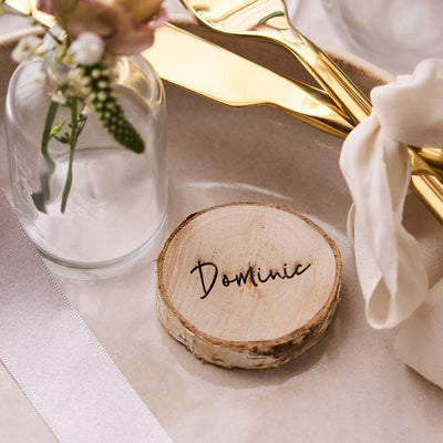 Personalised Engraved Log Slice Wedding Place Setting