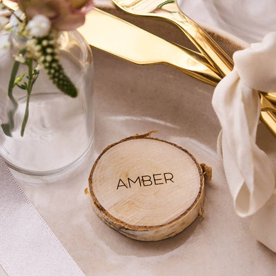 Personalised Engraved Log Slice Wedding Place Setting