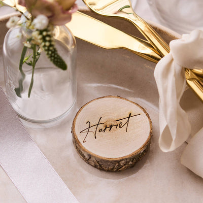 Personalised Engraved Log Slice Wedding Place Setting