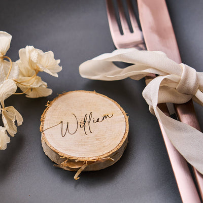 Personalised Engraved Log Slice Wedding Place Setting