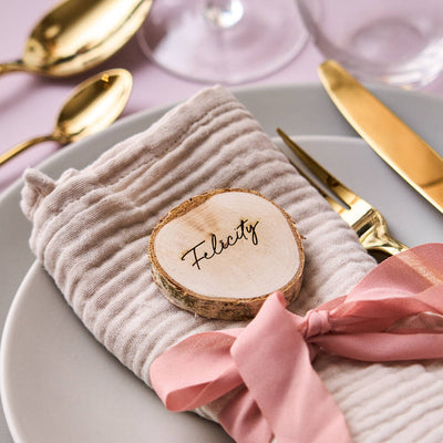 Personalised Engraved Log Slice Wedding Place Setting