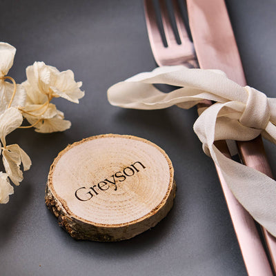 Personalised Engraved Log Slice Wedding Place Setting