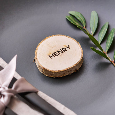 Personalised Engraved Log Slice Wedding Place Setting
