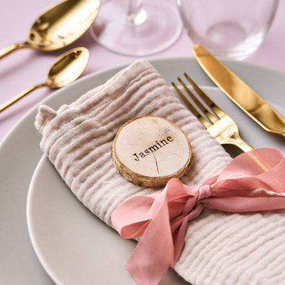 Personalised Engraved Log Slice Wedding Place Setting