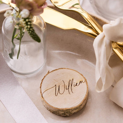 Personalised Engraved Log Slice Wedding Place Setting