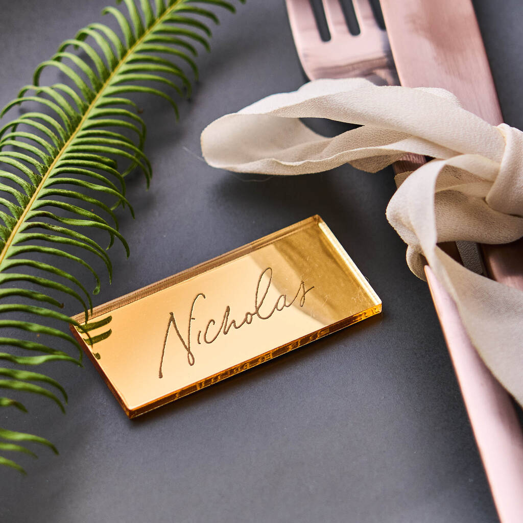 Personalised Mirror Gold Wedding Place Setting
