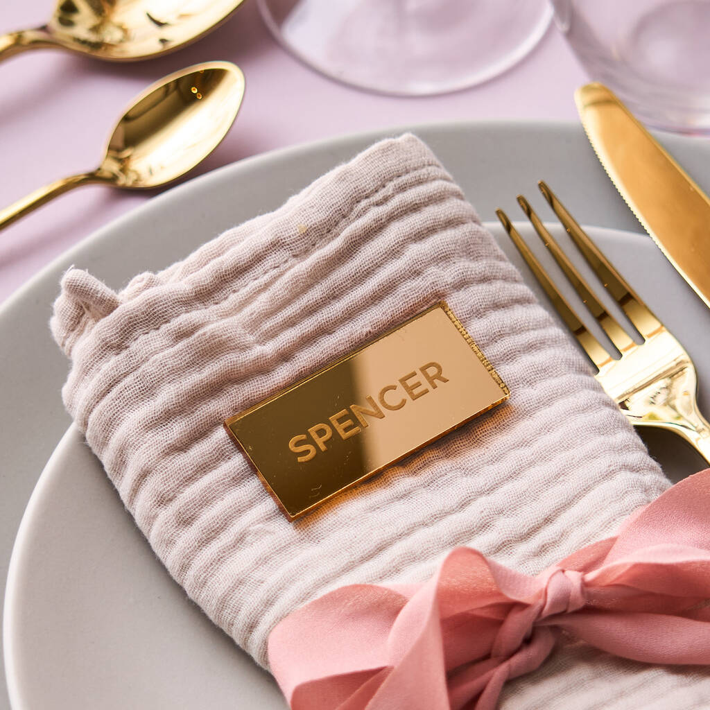 Personalised Mirror Gold Wedding Place Setting