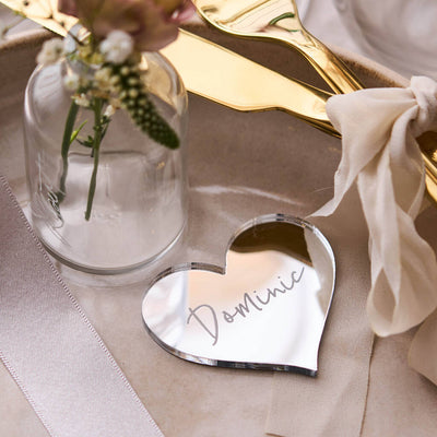 Personalised Silver Heart Wedding Place Setting