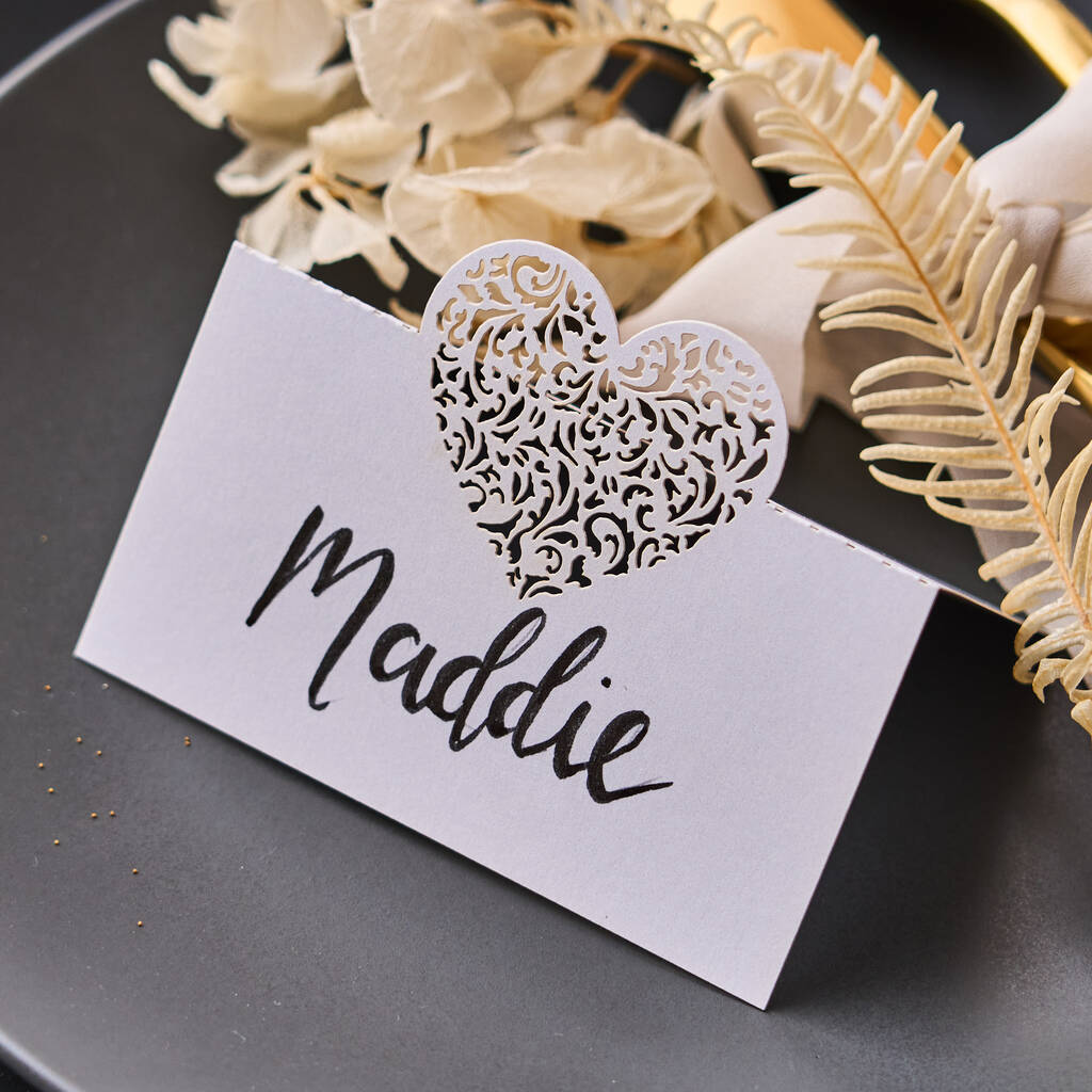 White Lasercut Wedding Place Cards