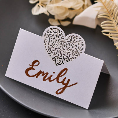 White Lasercut Wedding Place Cards